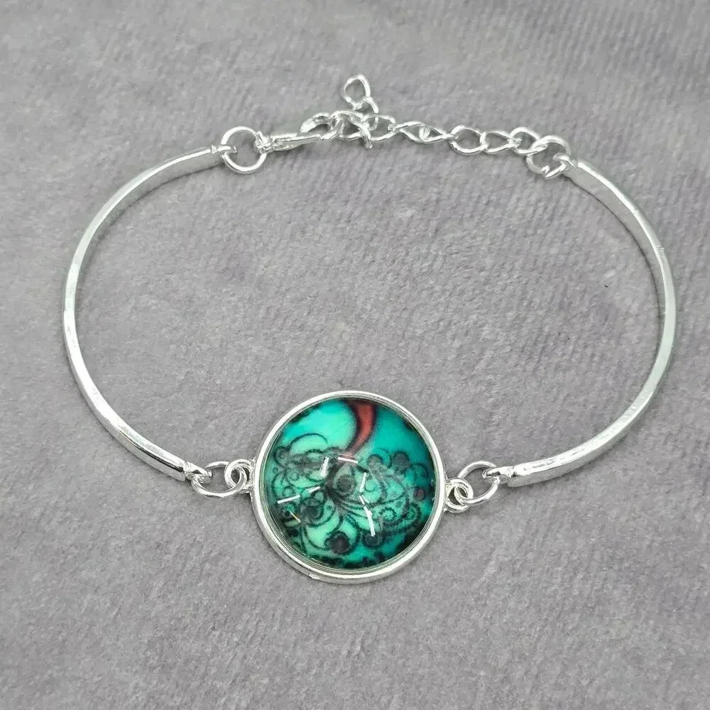 Green Silver Mood Bracelet Tree Floral Boho Retro Fashion Jewelry 00315-99